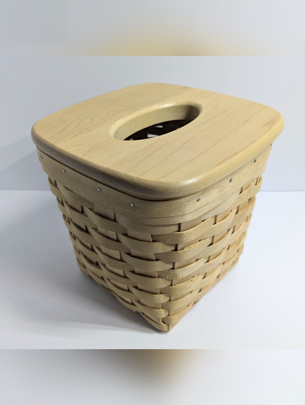 Longaberger Tall Tissue Basket W/ Wood Lid, Protector, Signed ACK 1999, #14184